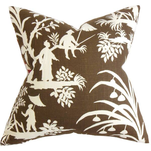 Liya Floral 24inch Down Feather Throw Pillow Brown Overstock 15370155