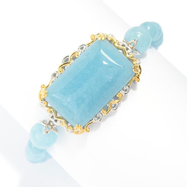 Michael Valitutti Palladium Silver Aquamarine Station & Beaded Strand Toggle Bracelet