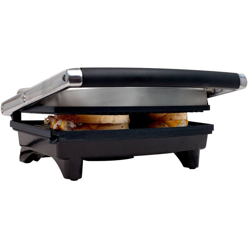 Panini Press Gourmet Grilled Cheese and Sandwich Maker by Chef Buddy (Silver)
