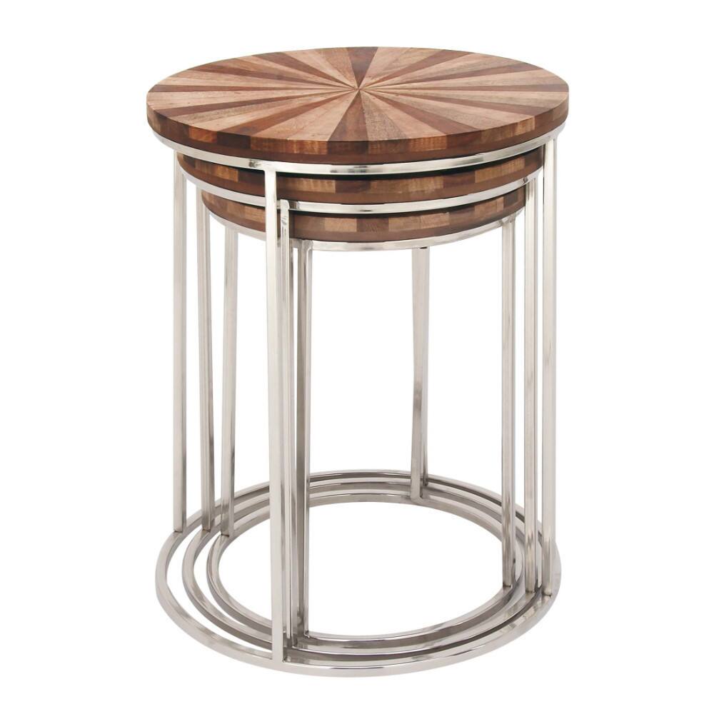 Charming Stainless Steel Wood Table (Set of 3)
