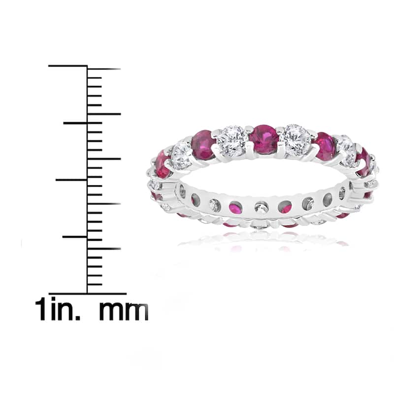 14K White Gold 2 ct TW Diamond & Ruby Womens Wedding Stackable Ring (I-J,I2-I3)