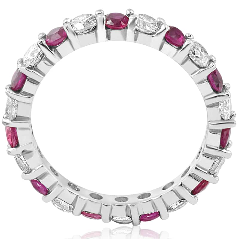 14K White Gold 2 ct TW Diamond & Ruby Womens Wedding Stackable Ring (I-J,I2-I3)