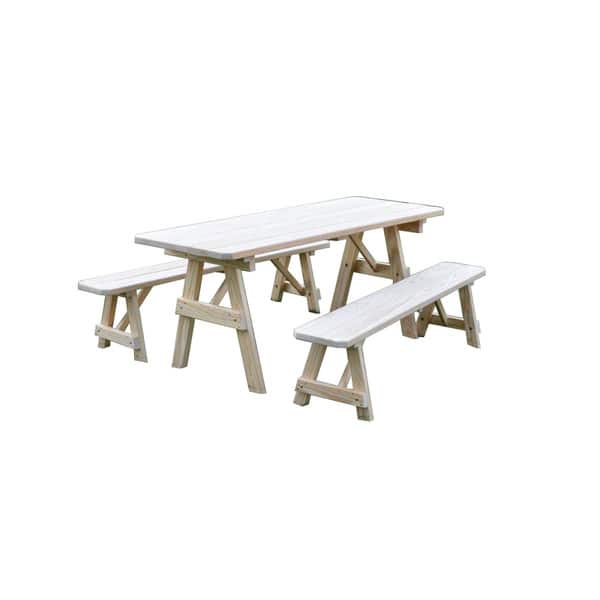 DISCONTINUED - Unfinished Picnic Table with Detached Benches in ...