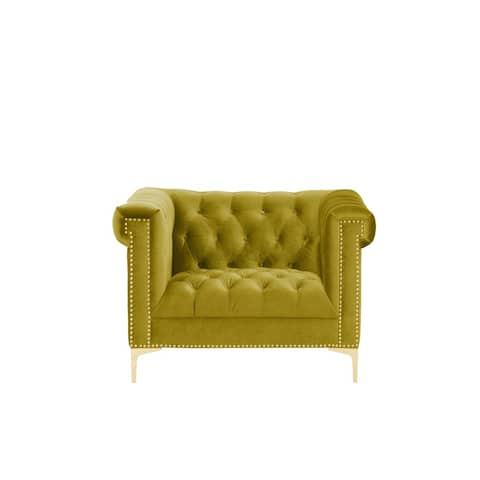 Chic Home Vanessa Button-tufted Goldtone Metal Y-leg Mustard Club Chair