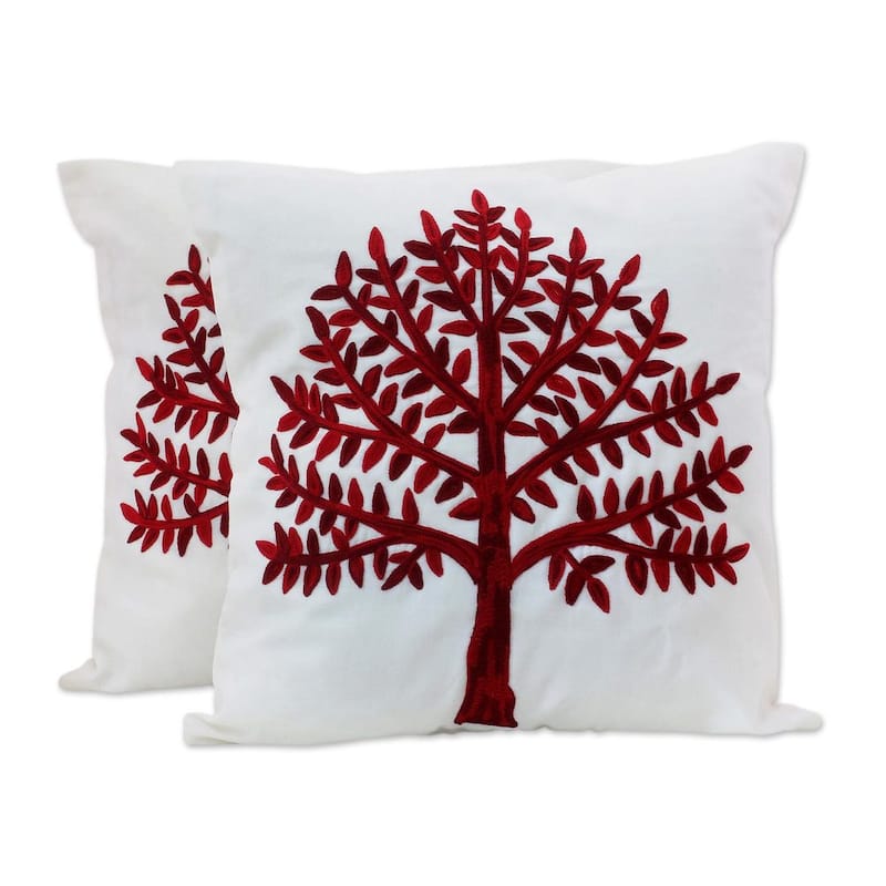 NOVICA Handmade Pair of Cotton Cushion Covers Chinar Tree (India)
