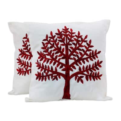 NOVICA Handmade Pair of Cotton Cushion Covers Chinar Tree (India)