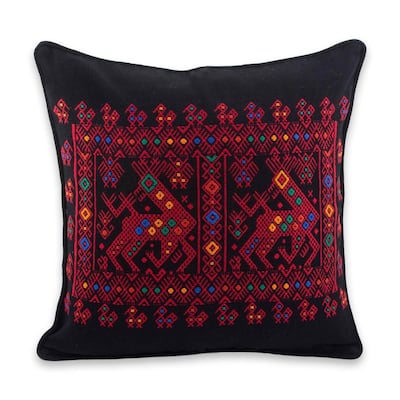 Handmade Cotton Cushion Cover Red Maya Deer (Guatemala)