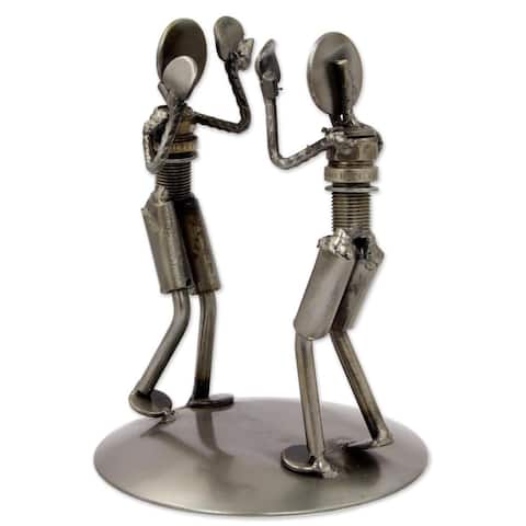 Recycled Auto Part Sculpture, 'Rustic Boxing Match' (Mexico)