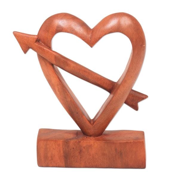 Brown Handmade Indonesia Wood Statuette 'Fall in Love'