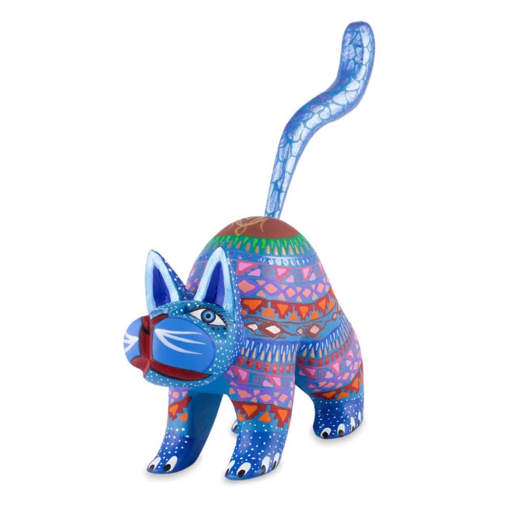 NOVICA Handmade Alebrije Sculpture, 'Blue Cat Greeting' (Mexico) - 0.2