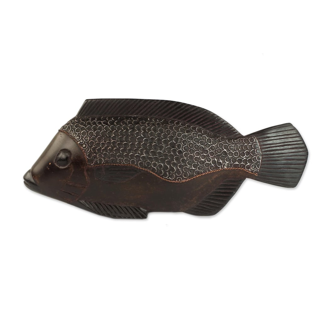 Wood Sculpture, 'African Fish' (Ghana) - 6.25 in high x 15.25 in wide x 1.6 in deep