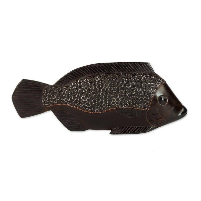 Wood Sculpture, 'African Fish' (Ghana) - 6.25 in high x 15.25 in wide x 1.6 in deep