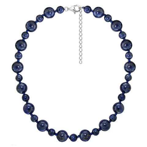DaVonna Sterling Silver 8 mm and 12mm Blue Lapis Gemstones Necklace 18" Length + 2" Extender
