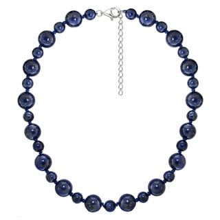 20+2 Extender 2-Strand Blue Lapis Stone Beads Sterling Silver Box Chain Necklace