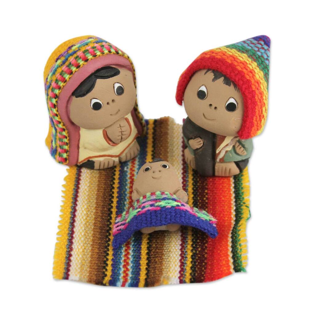 Set of 3 Ceramic Nativity Scene, 'Andean Holy Family' (Peru)