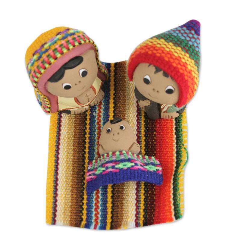 Set of 3 Ceramic Nativity Scene, 'Andean Holy Family' (Peru)
