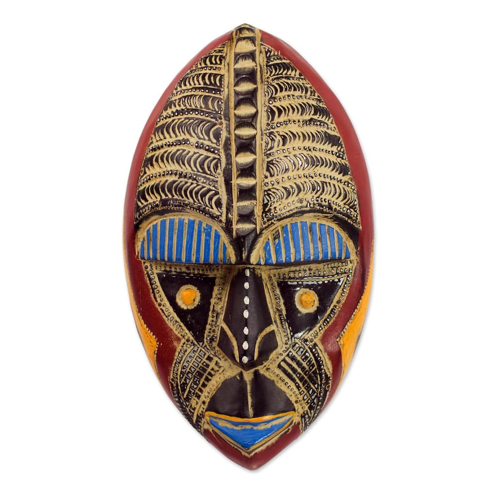 Handmade African Rubber Wood 'Talk of Prosperity' African Wall Mask (Ghana) - multi
