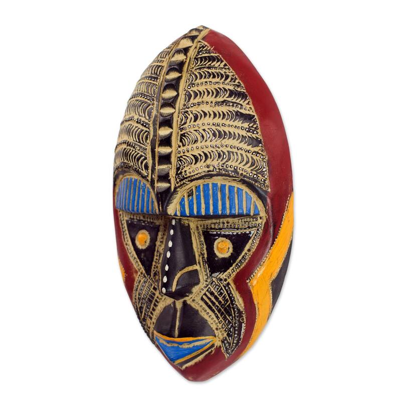 Handmade African Rubber Wood 'Talk of Prosperity' African Wall Mask (Ghana) - multi