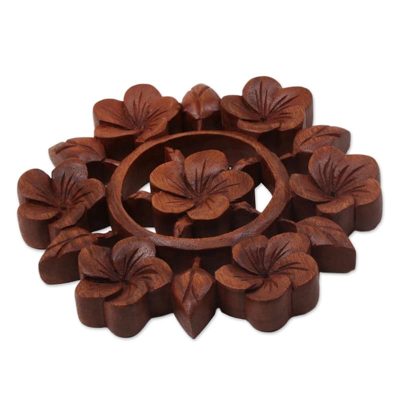 NOVICA Handmade Wood Relief Panel, 'Frangipani Garden' (Indonesia)