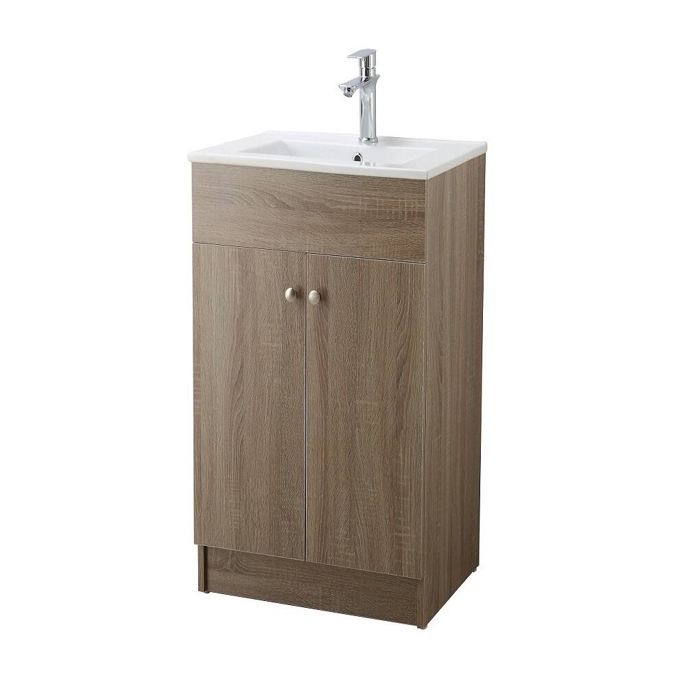 Infurniture Brown Oak 19-inch Bathroom Vanity with Ceramic Single-sink Top