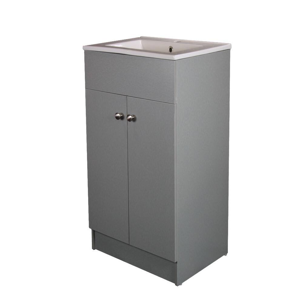 Infurniture Silver Grey Finish Ceramic Sink-top 19-inch Single-sink Bathroom Vanity