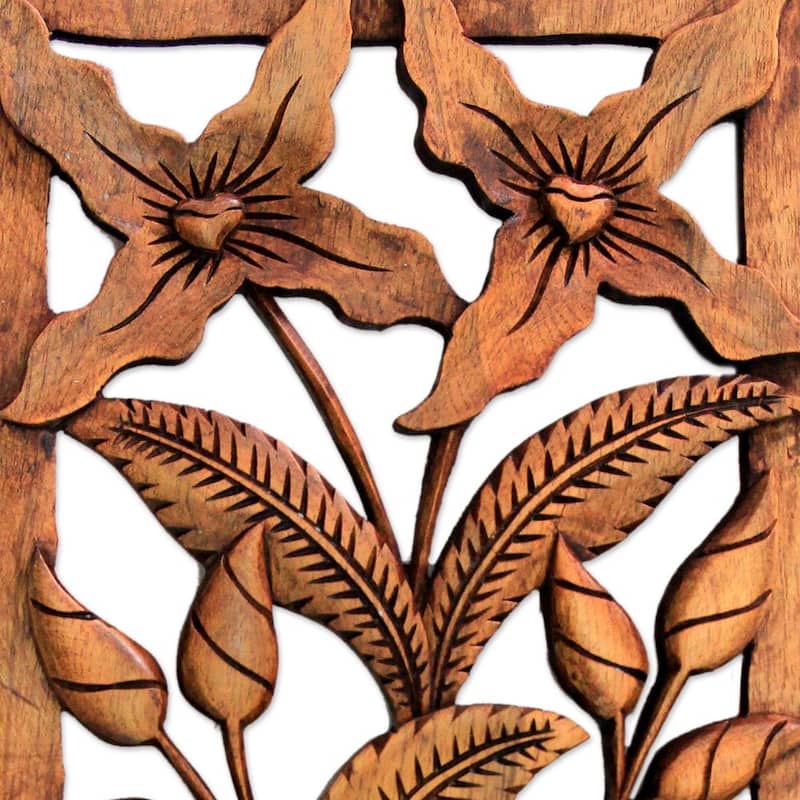 Wood Relief Panel, 'Spirit of The Wild Orchids' (Indonesia) - Brown