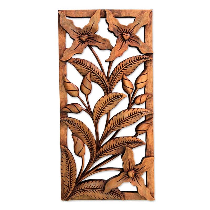 Wood Relief Panel, 'Spirit of The Wild Orchids' (Indonesia) - Brown