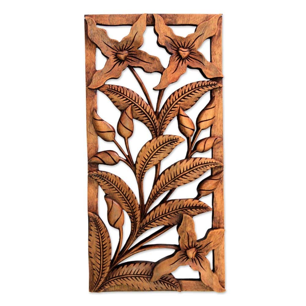 Wood Relief Panel, 'Spirit of The Wild Orchids' (Indonesia) - Brown