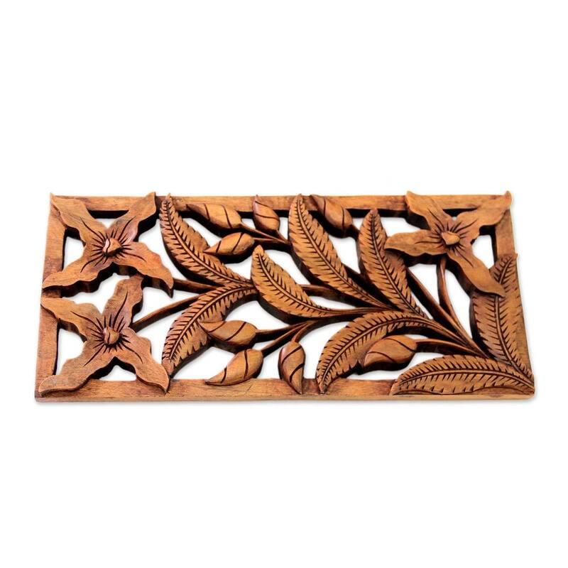 Wood Relief Panel, 'Spirit of The Wild Orchids' (Indonesia) - Brown