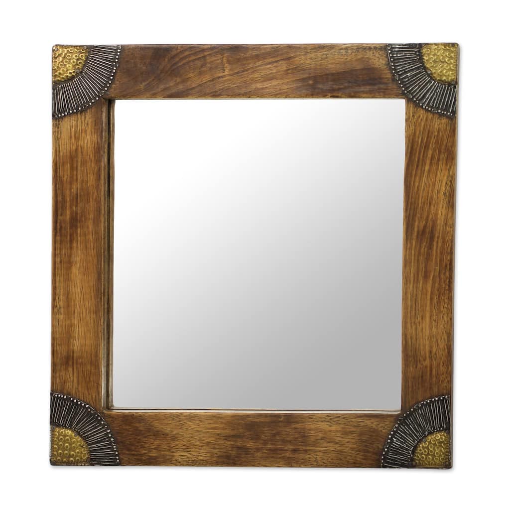 Wood Wall Mirror, 'Charming Image' (Ghana) - Brown