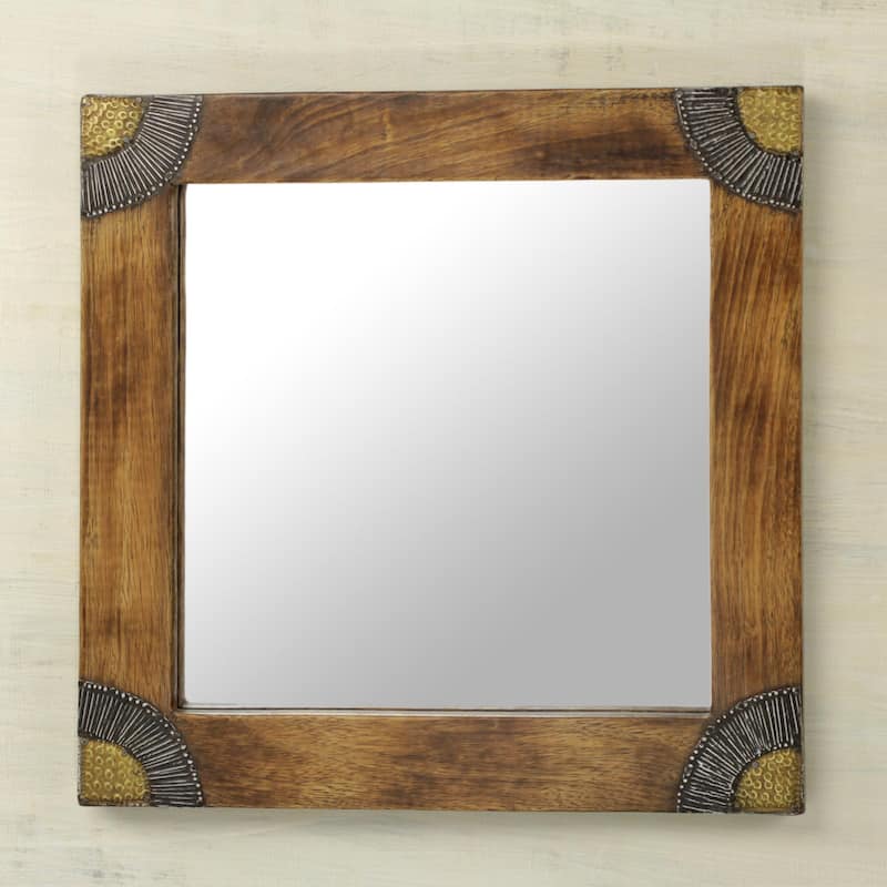 Wood Wall Mirror, 'Charming Image' (Ghana) - Brown