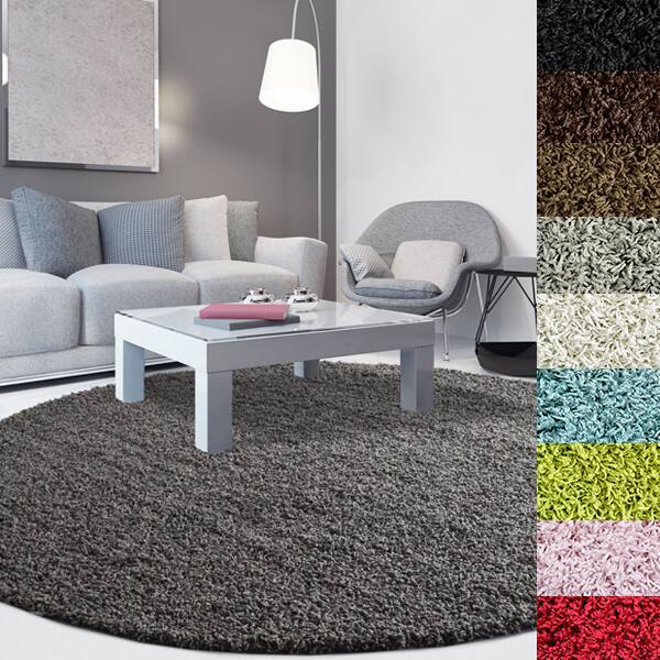 Solid-colored Round Dense Shag Area Rug (10' Round)