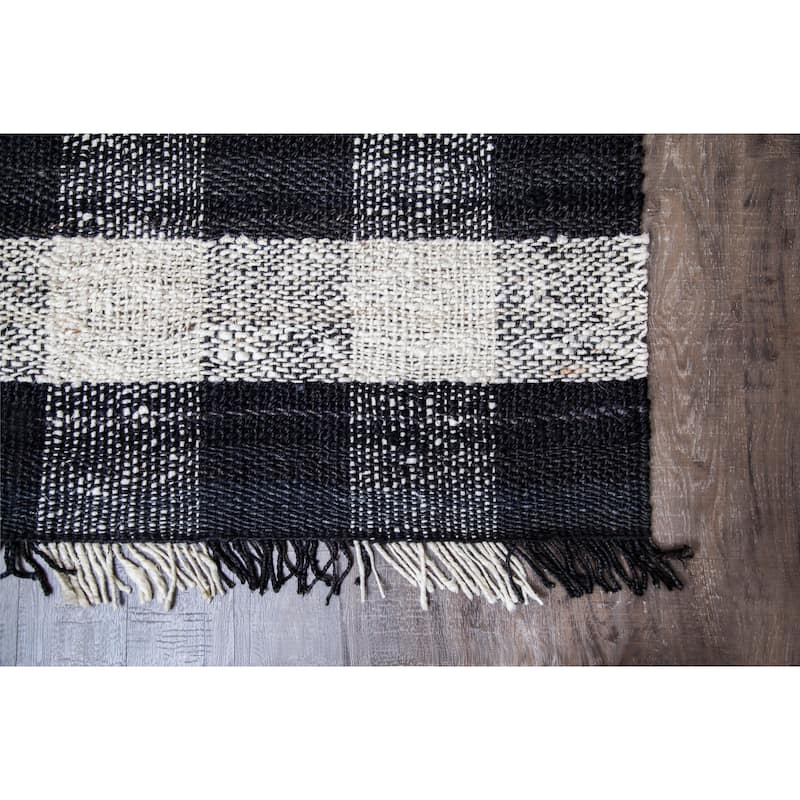 Jani Bluff Black and Ivory Plaid Jute Rug - Glen Design, 8' x 10' Feet Area Rug