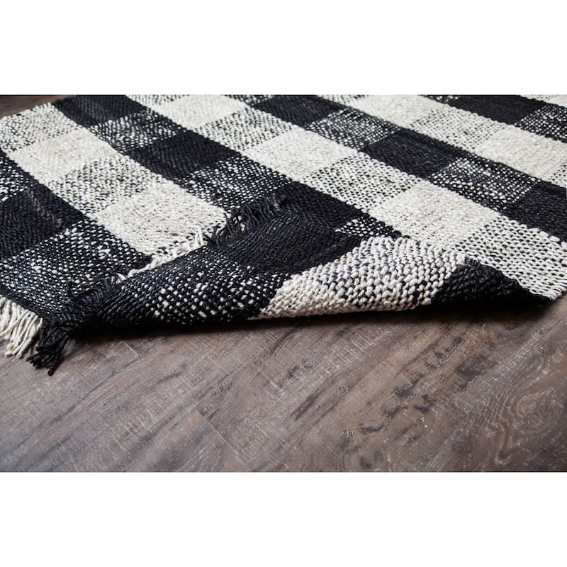 Jani Bluff Black and Ivory Plaid Jute Rug - Glen Design, 8' x 10' Feet Area Rug