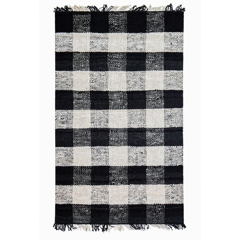 Jani Bluff Black and Ivory Plaid Jute Rug - Glen Design, 8' x 10' Feet Area Rug