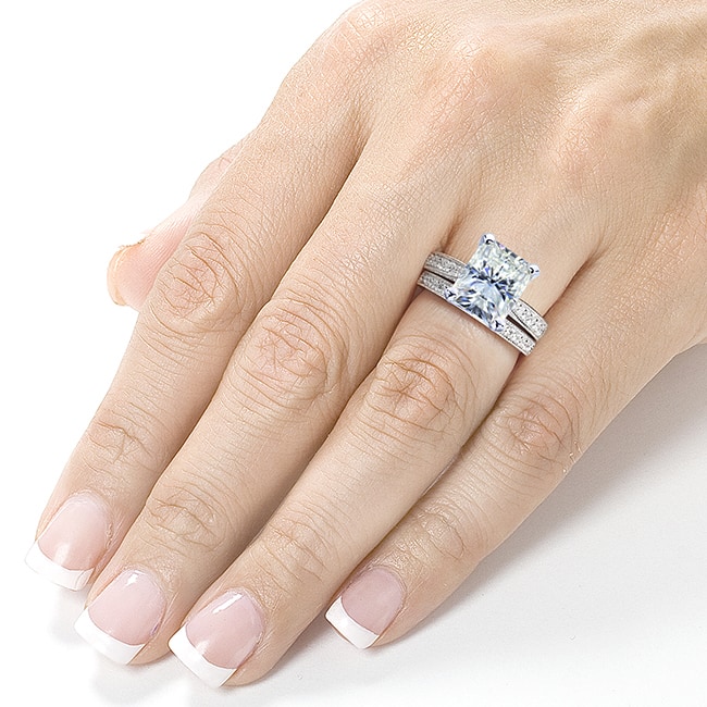 Annello by Kobelli 14k White Gold 1 1/2ct TGW Radiant Moissanite and Diamond Vintage Bridal Rings Set