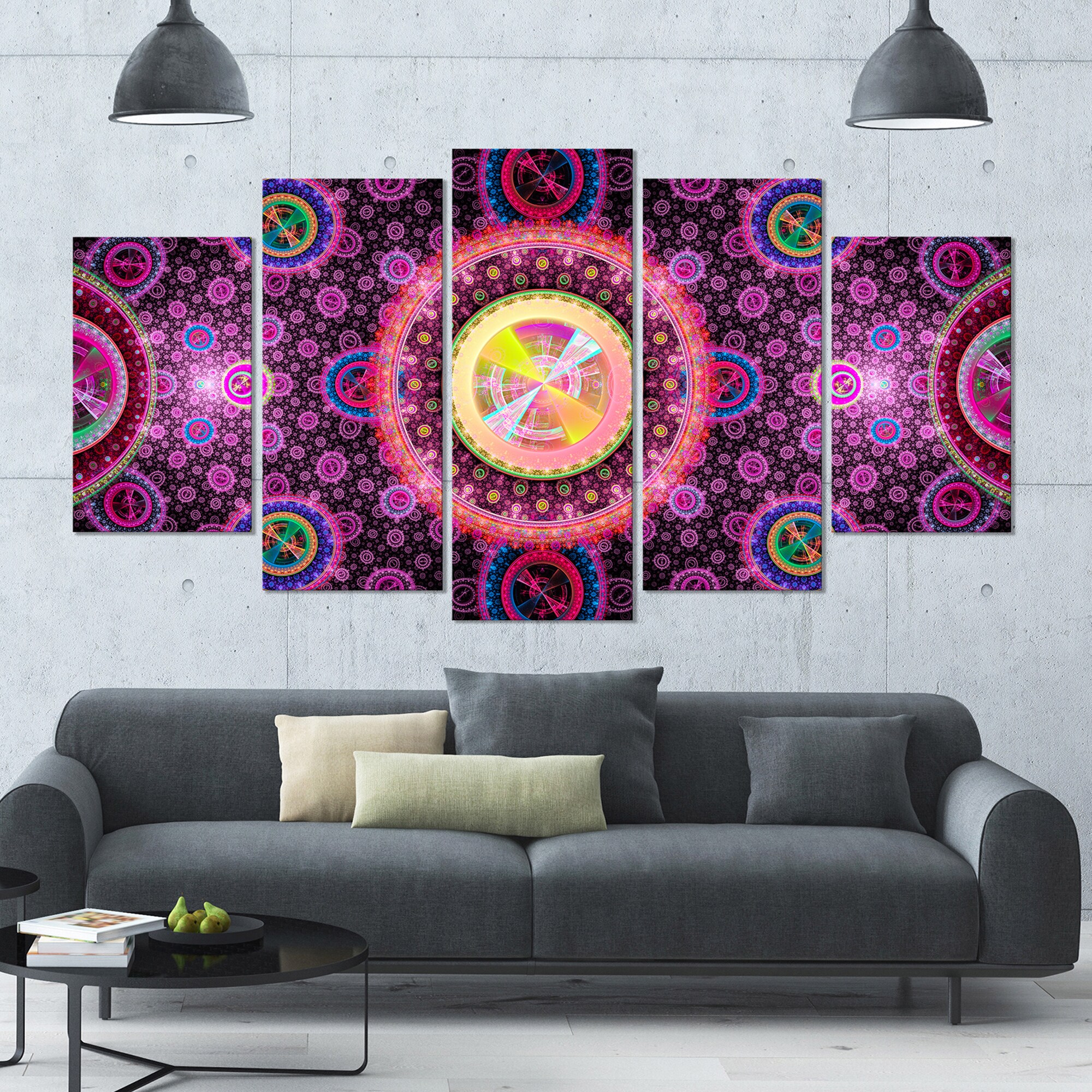 Designart 'Bright Pink Psychedelic Relaxing Art' 60x32 5-panel Diamond ...