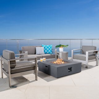 Cape Coral Outdoor 5-piece Aluminum Chat Set with Fire Pit by Christopher Knight Home