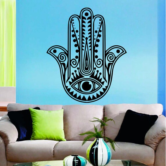 Shop Hamsa Hand Eye Amulet Lotus Mandala Interior Design Home Vinyl Sticker Bedroom Decor Sticker Decal 44 X 60 Color Black On Sale Overstock 15383299