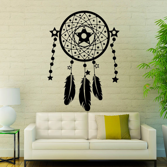 Dream Catcher Indian Amulet Night Stars Feathers Interior Vinyl Sticker Wall Decor Sticker Decal Size 44x44 Color Black Frst Overstock 15383342