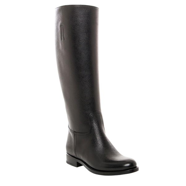 Prada Saffiano Leather Knee-high Boots Size 8 in Black (As Is Item) -  Overstock - 15384033