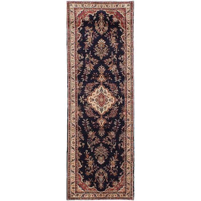 eCarpetGallery Lilihan Blue Wool/Cotton Hand-knotted Runner Rug (3'4 x 10'2)