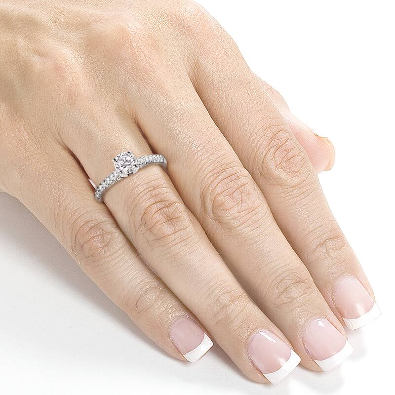 Annello by Kobelli 14k White Gold 1 1/6ct TDW Round Diamond French Pave Engagement Ring