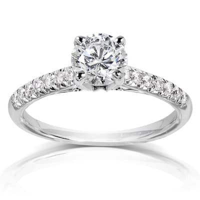 Annello by Kobelli 14k White Gold 1 1/6ct TDW Round Diamond French Pave Engagement Ring