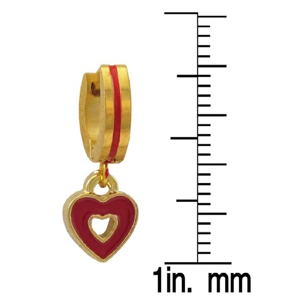 7mm 18Kt Yellow Gold Red Enamel heart kitty Screwback Earrings