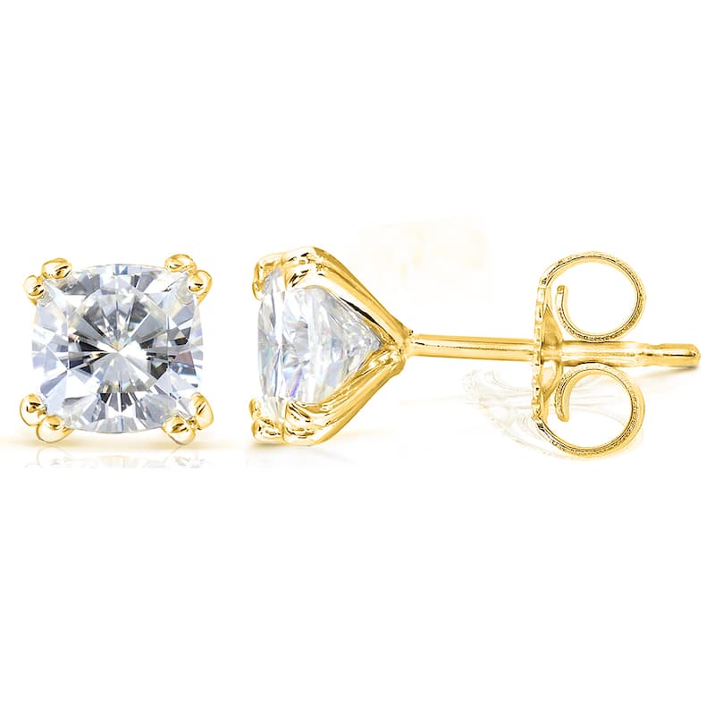 Annello by Kobelli 14k Gold 2 1/5ct TGW Cushion-cut 6MM Moissanite (GH) Classic Solitaire Stud Earrings