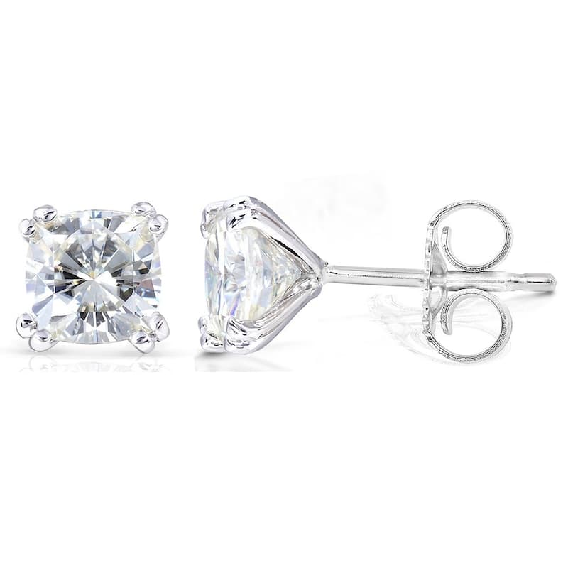 Annello by Kobelli 14k Gold 2 1/5ct TGW Cushion-cut 6MM Moissanite (GH) Classic Solitaire Stud Earrings - White