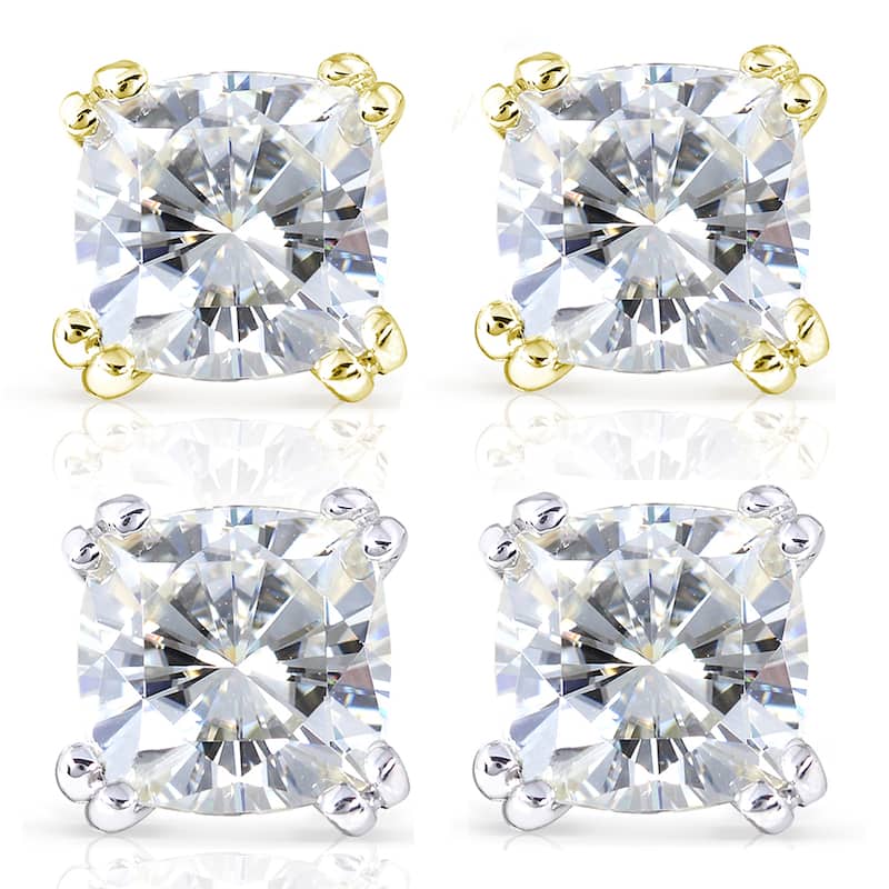 Annello by Kobelli 14k Gold 2 1/5ct TGW Cushion-cut 6MM Moissanite (GH) Classic Solitaire Stud Earrings