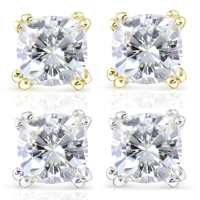 Annello by Kobelli 14k Gold 2 1/5ct TGW Cushion-cut 6MM Moissanite (GH) Classic Solitaire Stud Earrings