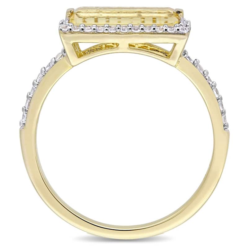 Miadora Yellow Gold Plated Sterling Silver Baguette Citrine and White Sapphire Halo Bar Ring
